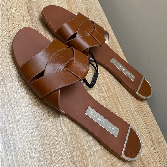 Zara Shoes - *SOLD* Zara Leather Crossover Sandals Size 39